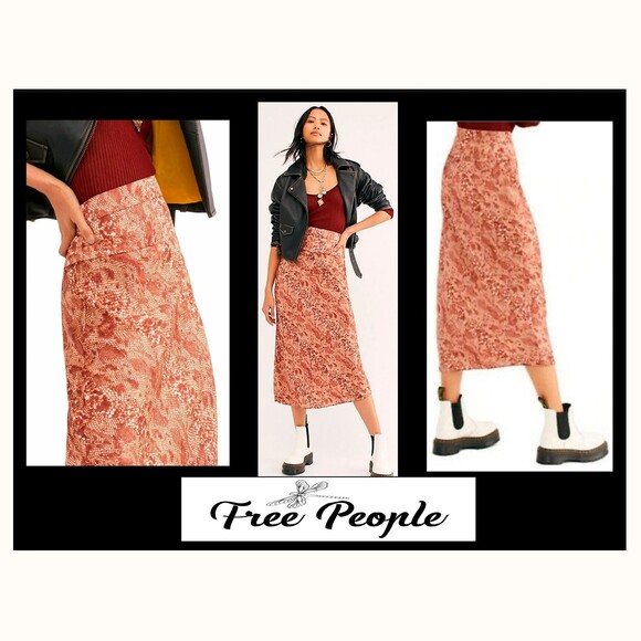 FREE PEOPLE NEW Boho Snake Print Silky A-Line Maxi Skirt 12 - Picture 3 of 11